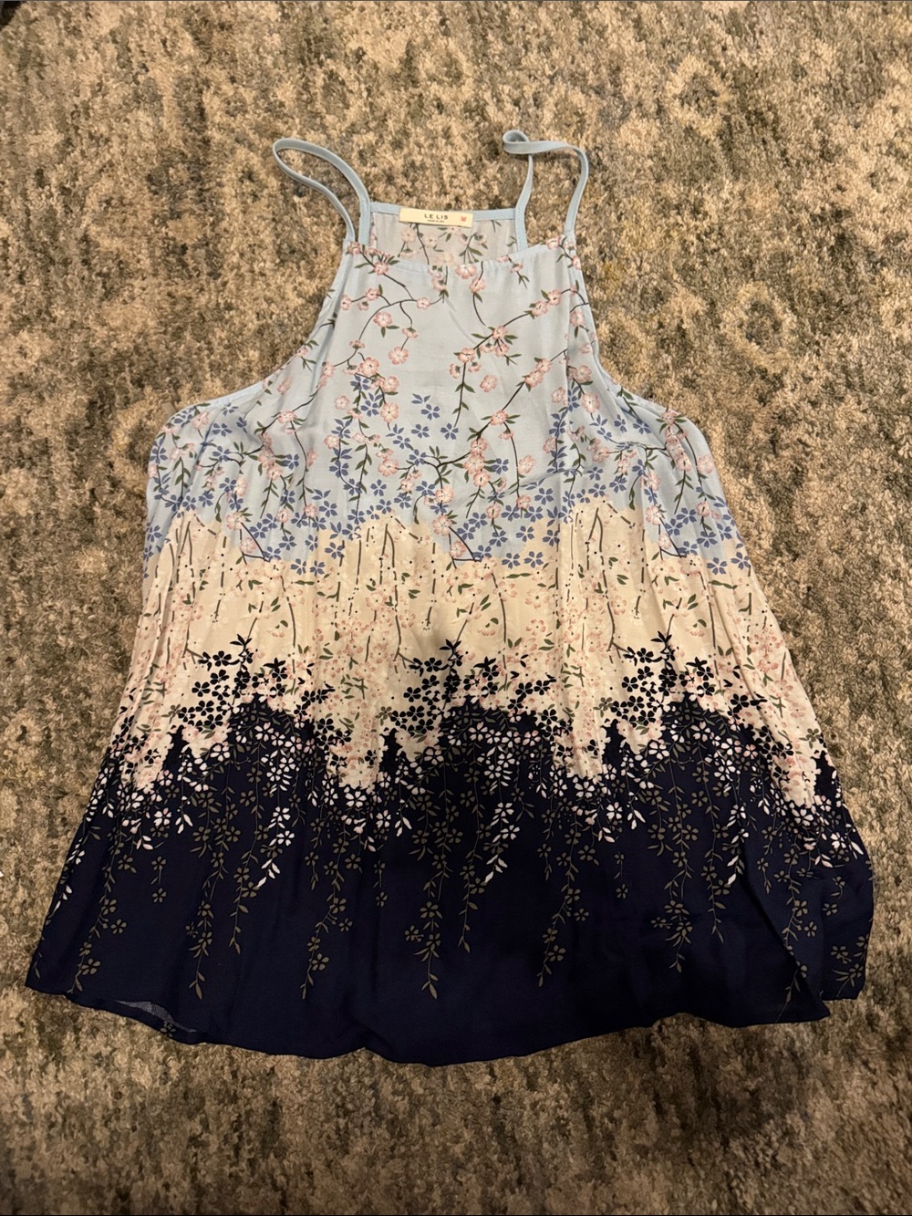Floral Ombre Halter Tank Top - Light Blue & Navy